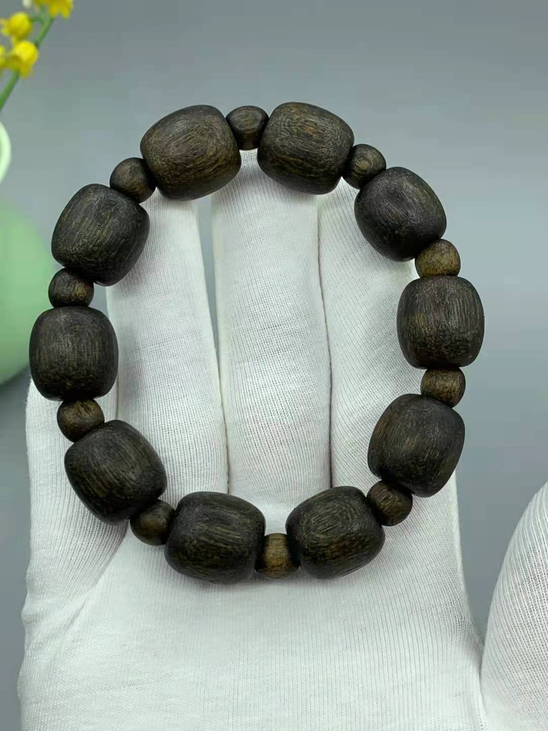柬埔寨虎皮纹桶珠沉香手串16mm颗佛珠野生软丝沉香男女文玩饰品