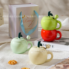 创意苹果陶瓷杯水果马克杯家用可爱带盖勺水杯高颜值圣诞伴手礼
