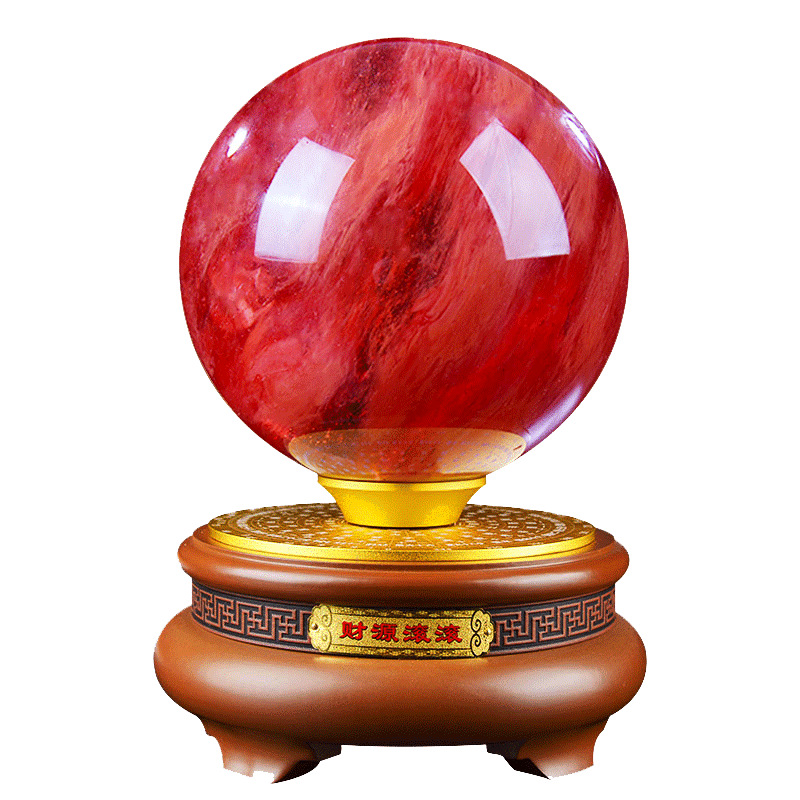 时来运转红黄水晶球摆件旋转运球八卦办公室桌面招财风水家居装饰
