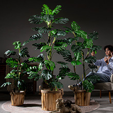 仿真龟背竹室内客厅假树绿植盆栽大型仿生龟背叶植物造景装饰摆件