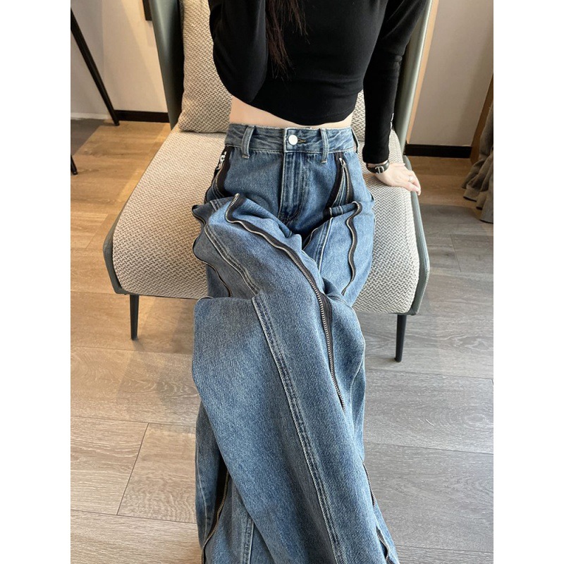 High Waist Wide Leg Jeans for Women 2023 Spring and Autumn New plus Size Slimming Retro French Distressed Straight Mopping Pants