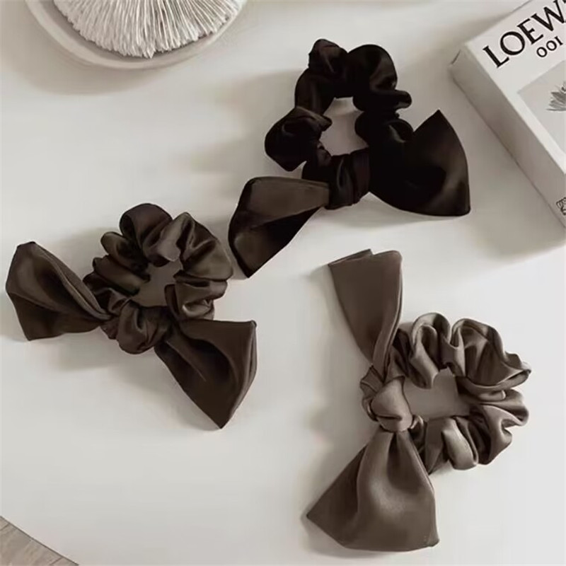 Black Bow Headdress Satin Large Intestine Ring Back Head Hair Ring High Elastic Hair Tie Hair Rope Ribbon Hair Accessories Female Summer