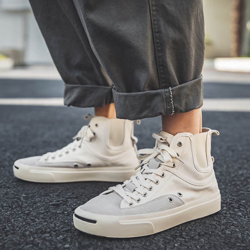 日系冈山久留米帆布鞋男2024夏季新款ins潮透气高帮百搭休闲板鞋