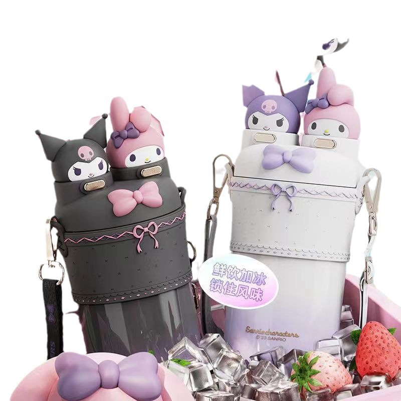 Sanrio Clow M Melody Lolita Double Drink Cup Vacuum Cup Sc3050 Direct Drink Cup with Straw Crossbody