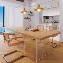 CH北欧亚克力悬浮餐桌创意长条办公桌原木设计家用工作台简约吃饭