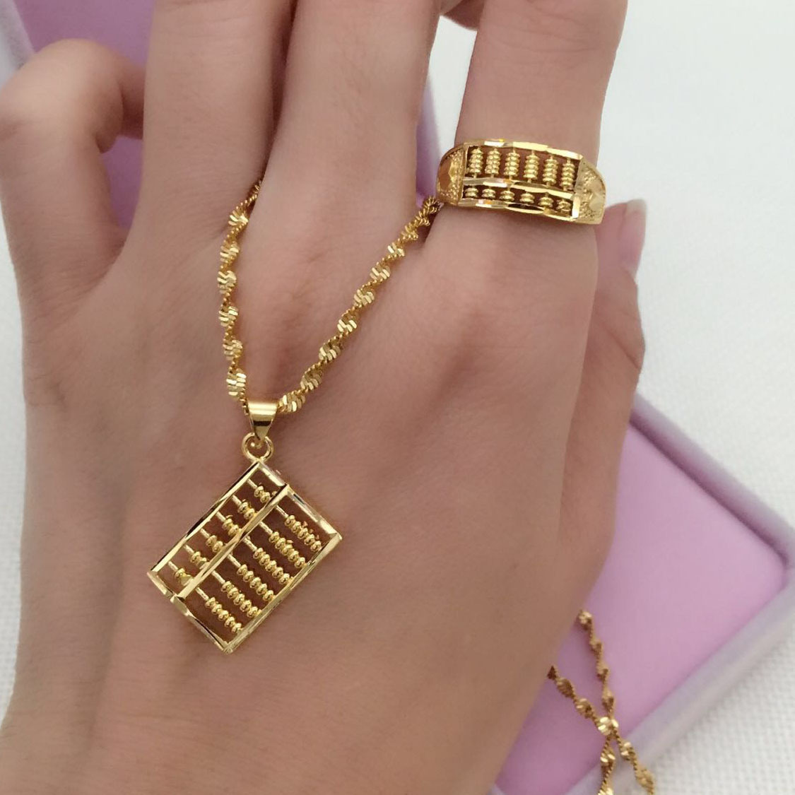 如意金算盘镀金项链吊坠饰品配件如意算盘送礼铜镀金算盘项链礼品