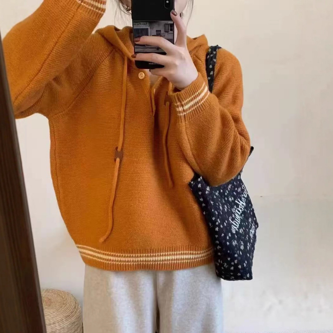 韩系温柔软糯连帽毛衣外套秋冬季慵懒风宽松穿搭加厚针织衫卫衣女