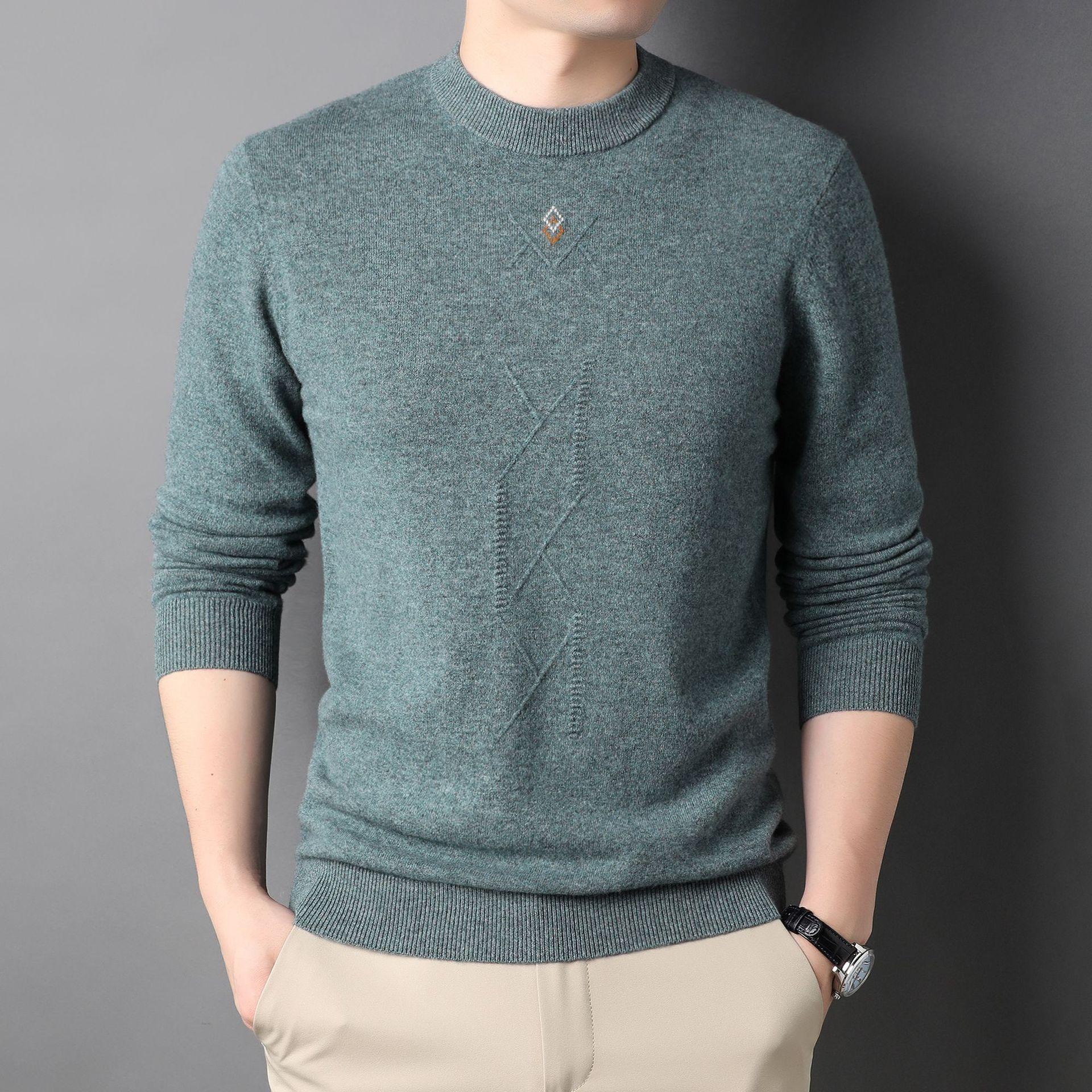 新款2021秋冬羊毛长袖圆领青年羊毛衫休闲潮流针织毛衣男一件代发