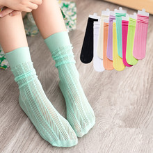 彩色袜子儿童中筒ins潮洋气春夏薄款V字镂空堆堆袜棉长筒袜堆堆袜