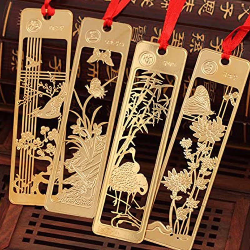 跨境出口不锈钢长方形镂空中国风书签 滴胶创意学生专属书签