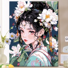 花神倩影|diy数字油画丙烯填充手绘插画人物人像减压油彩涂色画