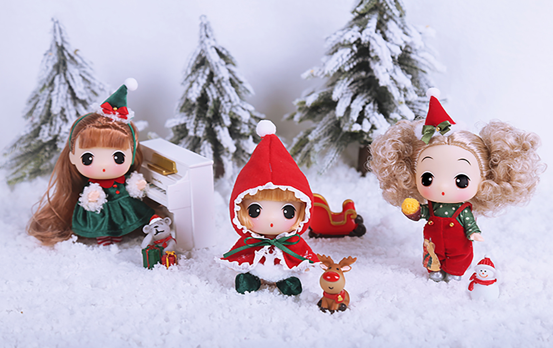 冬己娃娃新品fde0917圣诞款娃娃9cm小公仔可爱送女友礼物卡通人物