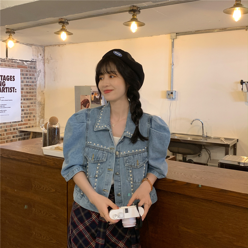 短袖牛仔短外套图片