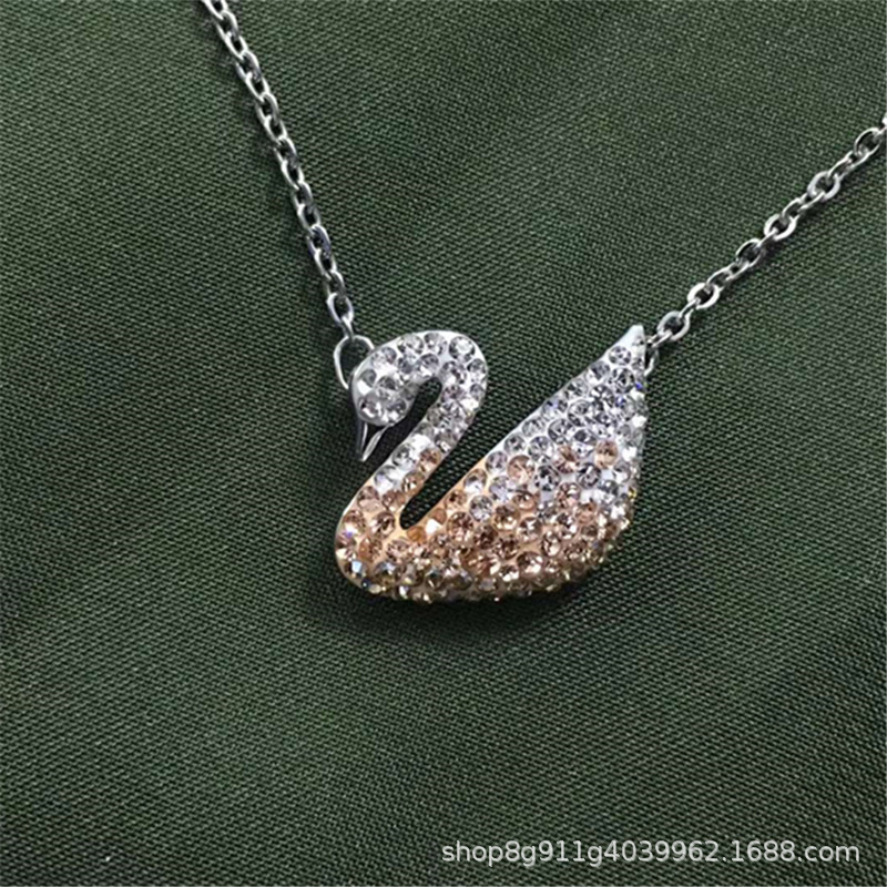 新款渐变香槟色经典天鹅项链大号 简约高级感百搭韩式-阿里巴巴