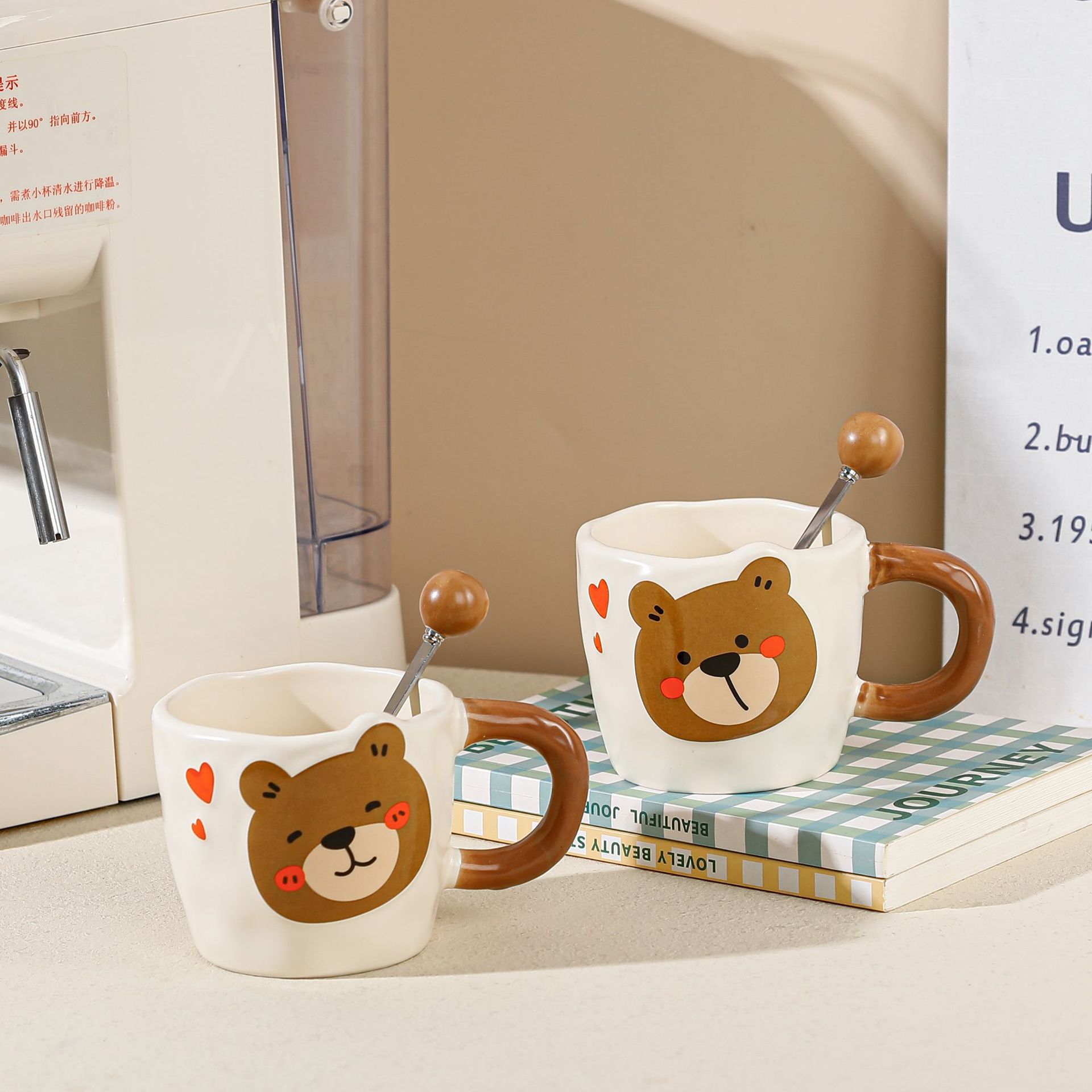 创意可爱小熊陶瓷杯高颜值手工作马克杯高颜值卡通图案礼品咖啡杯