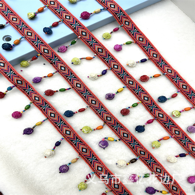 Spot Supply Colorful Narrow Goods Colored Beads Rose Dangling Beads Beaded Handmade Lace Clothing Scarf Accessories