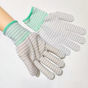 外贸防静电条纹手套尼龙双面无尘电子厂防滑点胶手套点塑针织手套