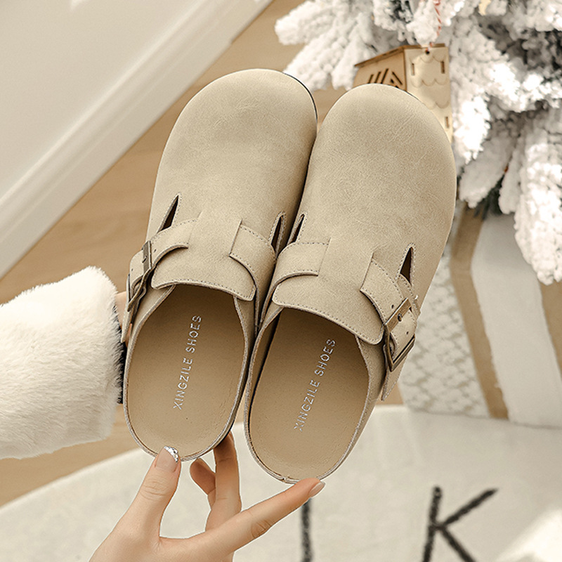 Half Slippers Birkenstock Shoes Women's Flat Inner ZG Genuine Leather Shoes 2023 Spring New Comfort Soft Bottom Retro Big Head Shoes