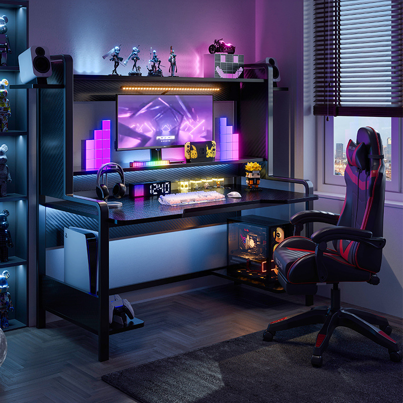 Computer Desk Desktop Gaming Electronic Sports Table and Chair Combination Bedroom Desk Bookshelf Integrated Household Carbon Fiber Office Table