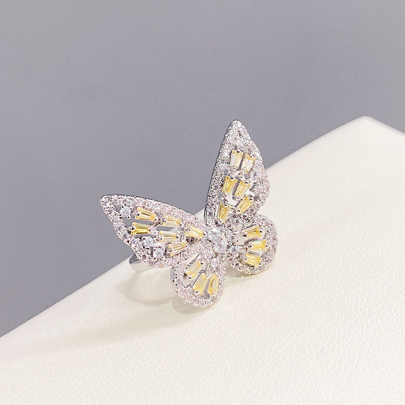 Super Fairy Zircon Butterfly Opening Ring Women's Fashion Graceful Personality Trendy Korean Style Internet Celebrity Normcore Style Ring Women's Jewelry