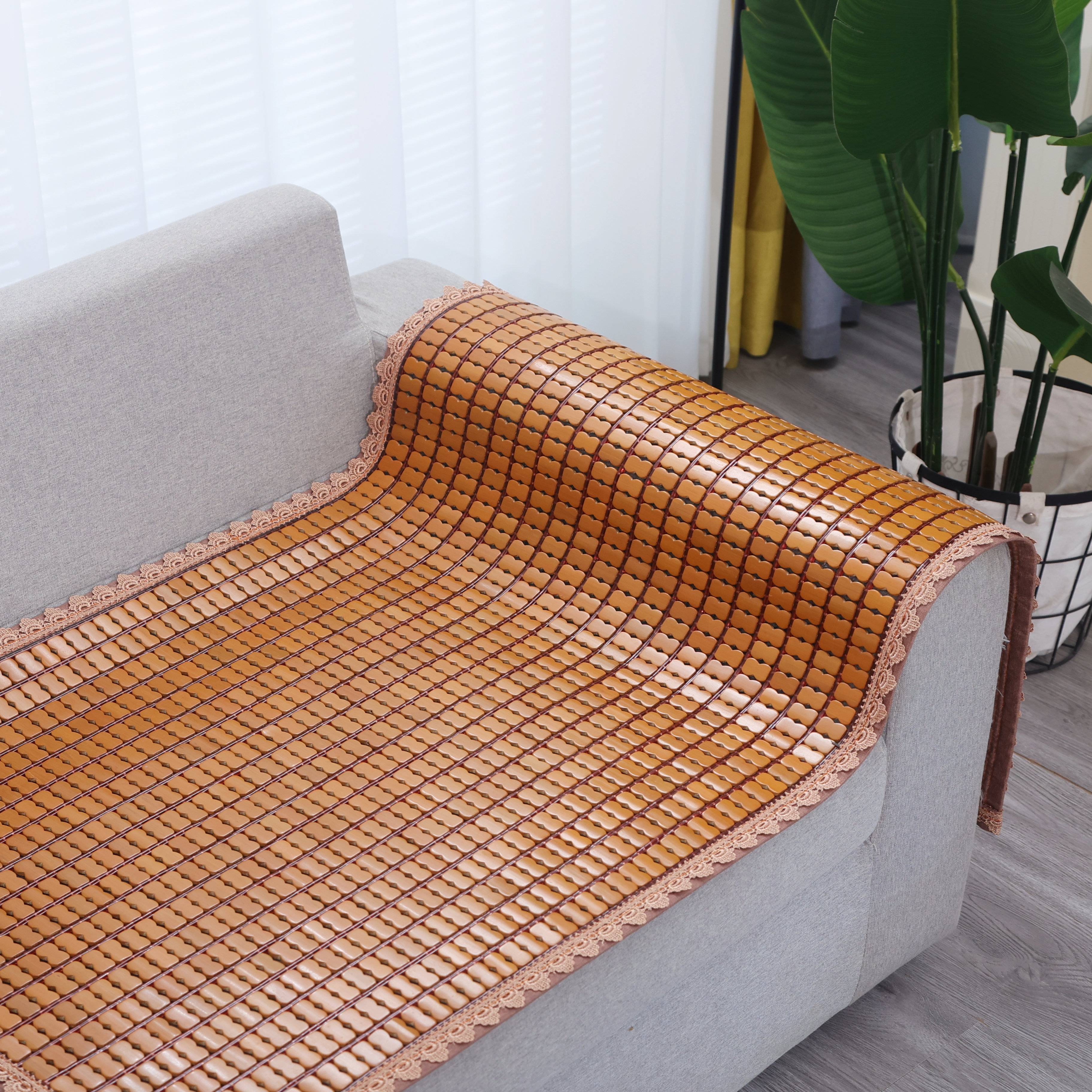 夏季麻将凉席沙发坐垫竹块防滑靠背竹垫飘窗凉垫通用组合贵妃