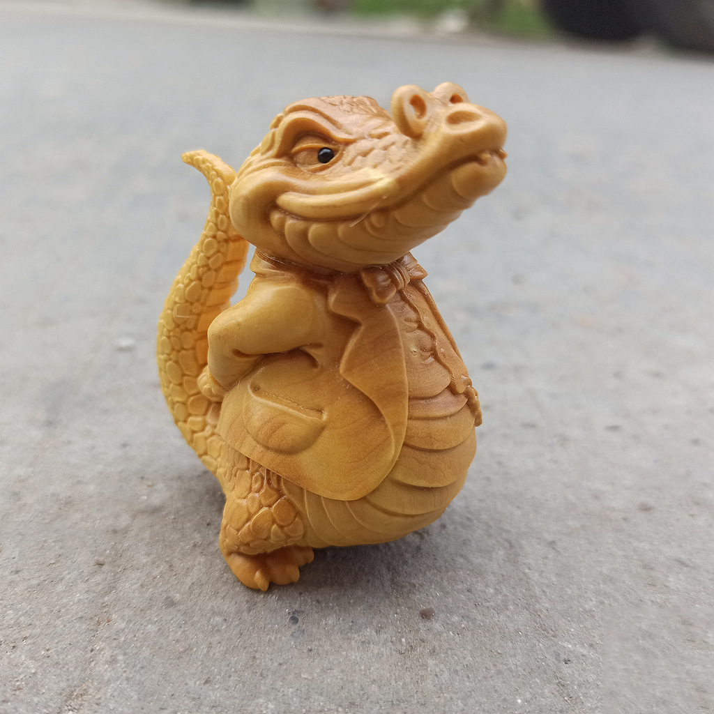 黄杨木雕金融大鳄鱼先生动物摆件 随身把玩雕刻实木鳄鱼工艺礼品