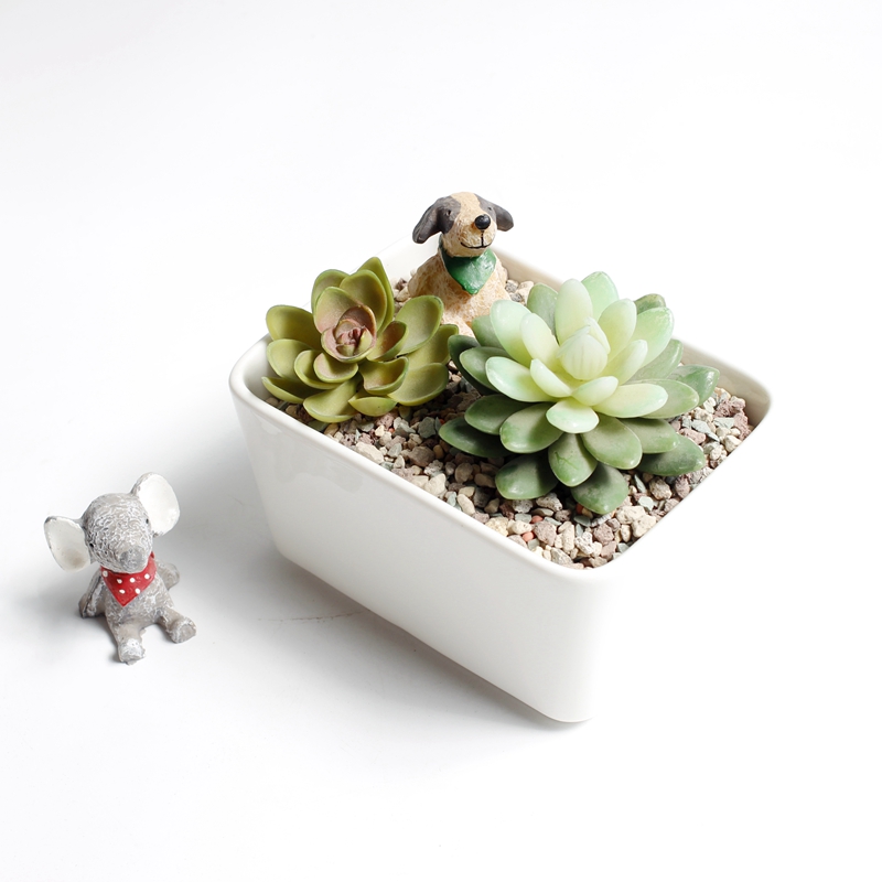 新品时尚微景观多肉植物盆栽简约白色长方盆方形砖块组合陶瓷花盆