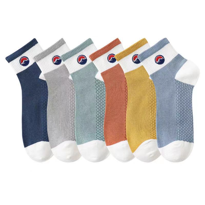 Round Label Honeycomb Socks Male Socks Spring and Summer Thin Socks Men's Sports Sweat-Absorbent Deodorant Athletic Socks