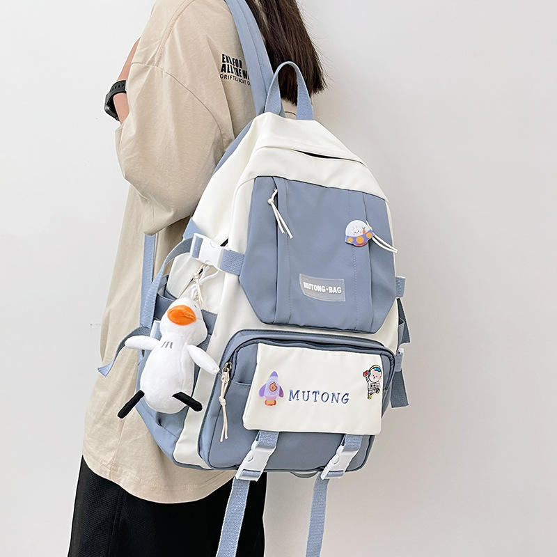 时尚拼色学生书包女小学生肩斜挎包男女学习袋单肩补课手提生书包