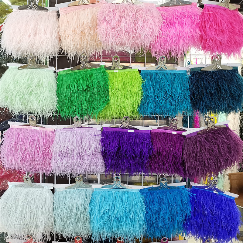 spot wholesale 8-10cm ostrich fur cloth edge clothing decoration accessories color ostrich feather cloth with feather