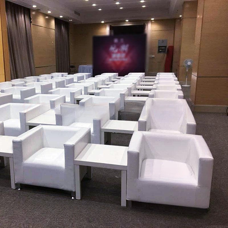 贵宾接待沙发白色会展活动单人沙发卡座皮黑色靠背双人全皮商务会