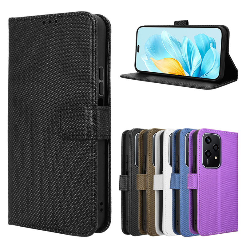 适用荣耀200 lite 5g手机壳honor 200 lite钻石纹皮套翻盖插卡绳