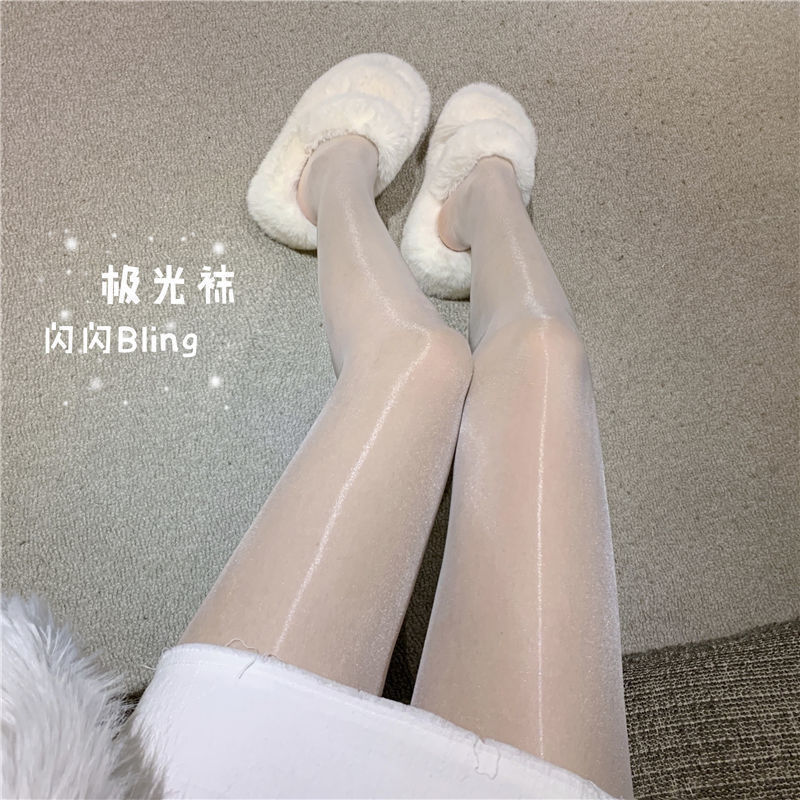 白丝亮闪闪透明珠光网红丝袜女秋冬新款性感光腿袜无痕薄款连裤袜