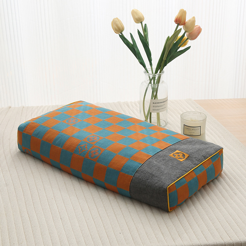 Double-Layer Yarn Chessboard Grid Square Pillow Simple Buckwheat Plaid Single Pillow Adult Pillow Cervical Pillow Removable and Washable Pillowcase Wholesale