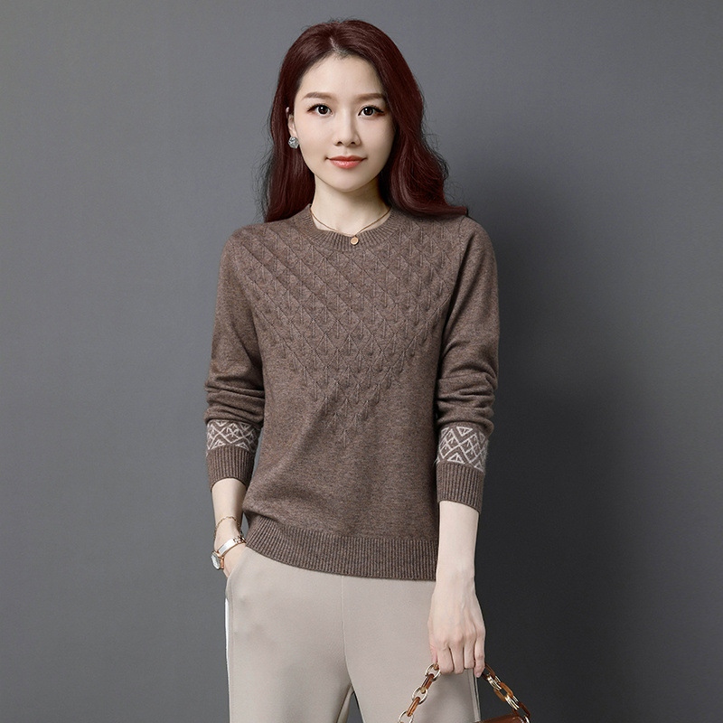 批发品牌羊毛羊绒衫 2022秋冬季新款女式韩版圆领纯色针织衫毛衣