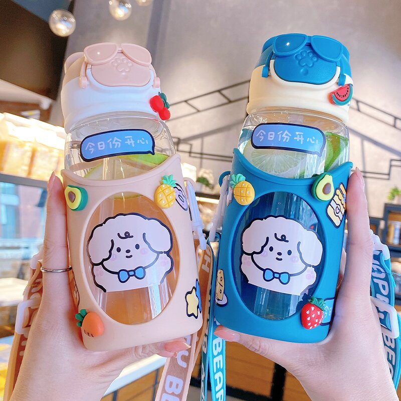 Cup Good-looking Ins Plastic Water Cup with Straw High Temperature Resistant Drop Resistant Cute Men and Women Student Handheld Crossbody Cup