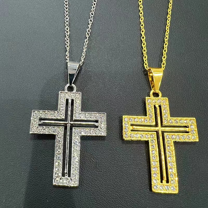European and American Popular Cross Necklace for Women over Diamond Mesh Red Style Hip-Hop Hipster Necklace Cross-Border Sold Jewelry Jewelry Wholesale