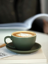 FY5E批发复古墨绿色陶瓷咖啡杯 磨砂表面咖啡套杯带碟 下午