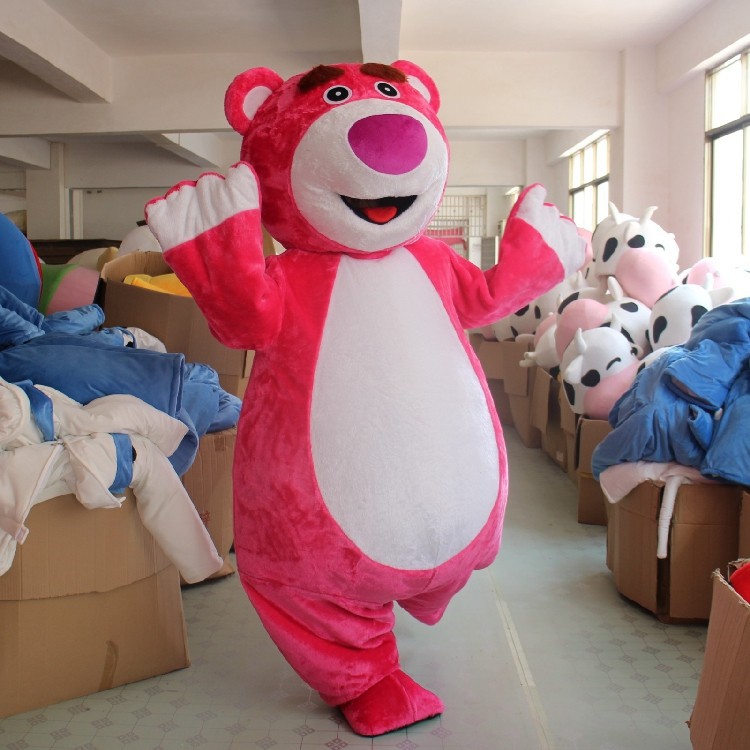 草莓熊卡通人偶服毛绒公仔活动行走粉红熊玩偶服道具表演服头套