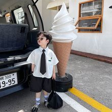 男童夏装2024款中小童帅气男童装韩版休闲运动校园风礼服两件套