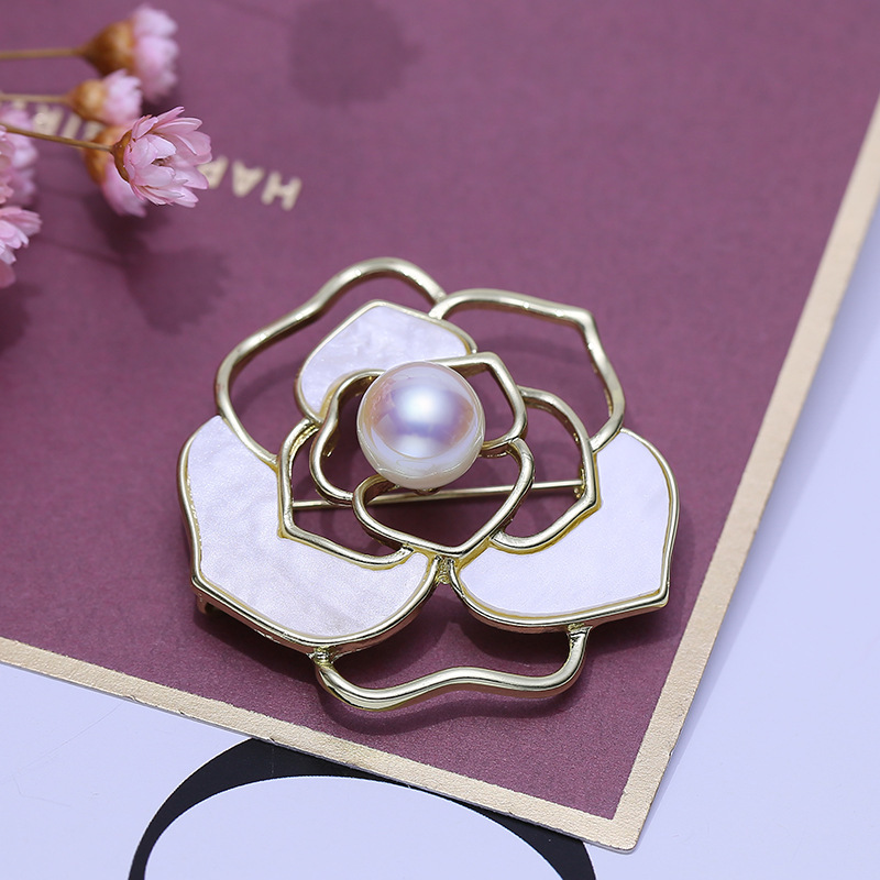 diy配件 经典优雅珍珠胸针空托 山茶花别针胸花服饰女半成品8-12