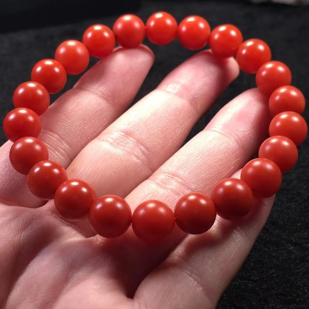 天然南红保山料圆珠手链时尚单圈手串润度好质地细腻颗粒饱满圆润