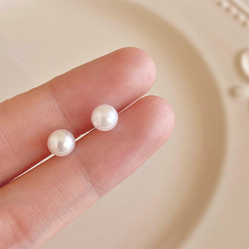 Simple Pearl Stud Earrings Women's Sterling Silver Needle Earrings Special-Interest Design High-Grade Earrings Trendy Elegant Earrings Hot Products