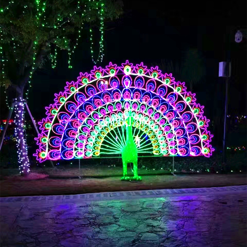 led孔雀户外发光雨伞造型灯商场公园动物装饰景观灯光节亮化灯