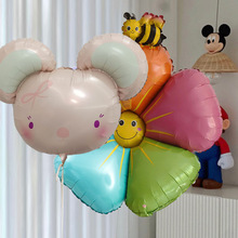 新款卡通气球布置装饰铝膜生日派对场景可爱儿童彩色雏菊小花朵
