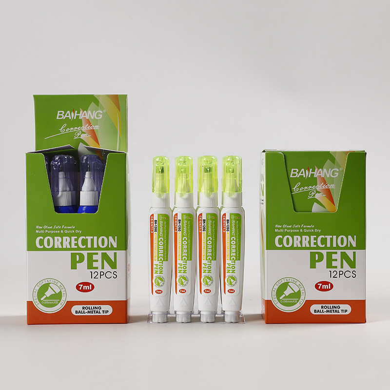 portable correction fluid 7ml correction fluid pen ink eradicator student cute correction fluid pen white quick-drying dual-color pen