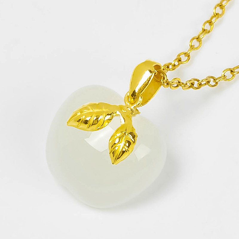 黄金苹果吊坠999足金苹果金吊坠女和田玉金镶玉苹果圣诞节礼物