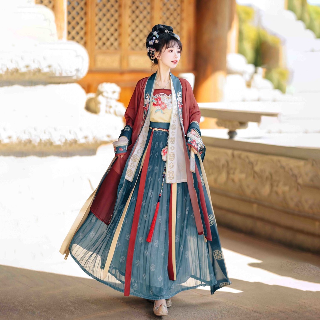 新品 点绛唇 古装汉服女宋制刺绣长褙子齐腰褶裙装春夏款2024新款