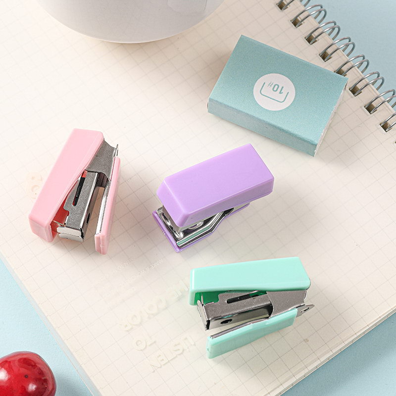 Creative Cute Macaron Color Binding Office Stationery Mini Stapler Stitching Needle Long Tail Clip Multifunctional Suit