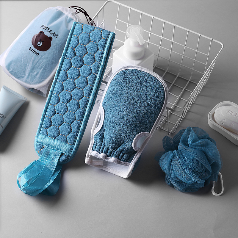 Bath Three-Piece Suit Household Rub Bath Towel Three-Piece Set Wholesale Double-Sided Thickened Back Rub Mesh Sponge Thickened Bath Towel